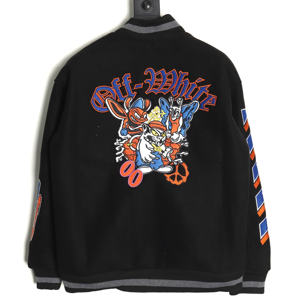 Off-White embroidered leather baseball jacket