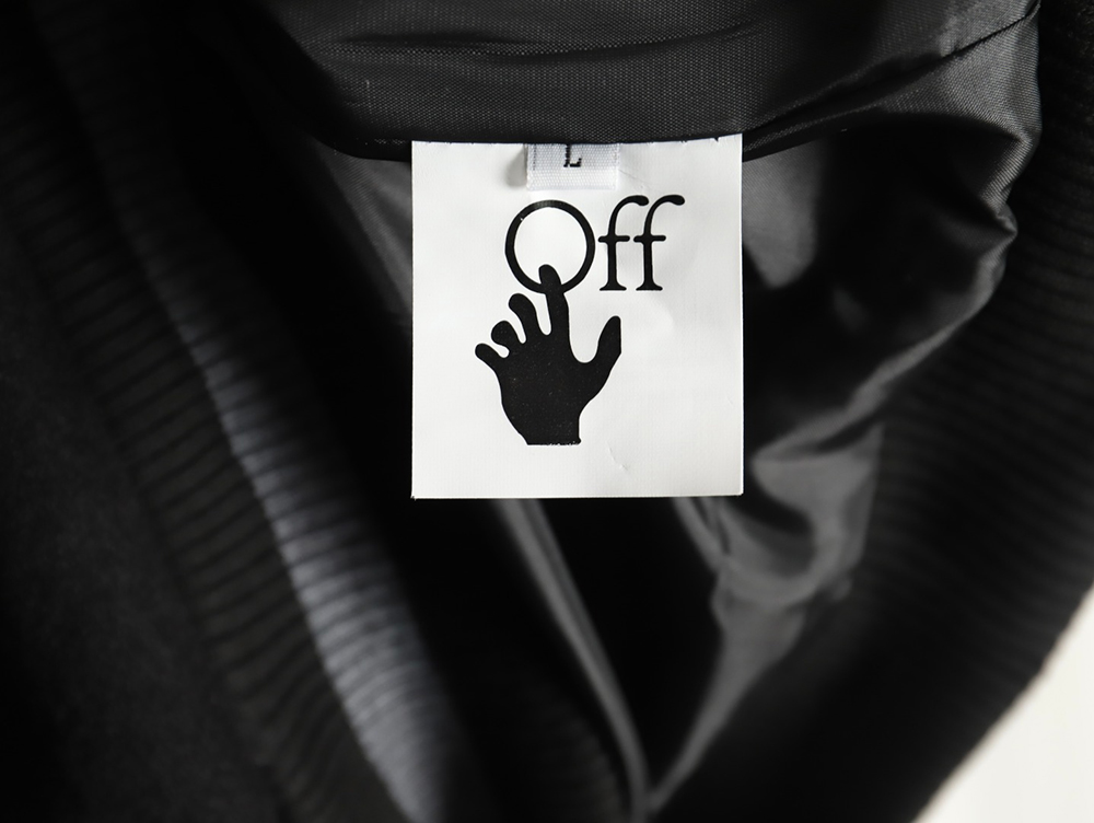Off-White embroidered leather baseball jacket