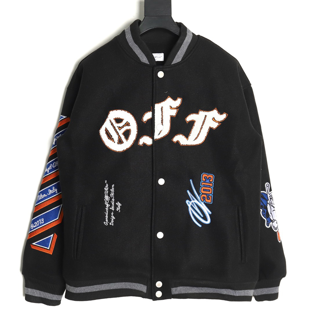 Off-White embroidered leather baseball jacket