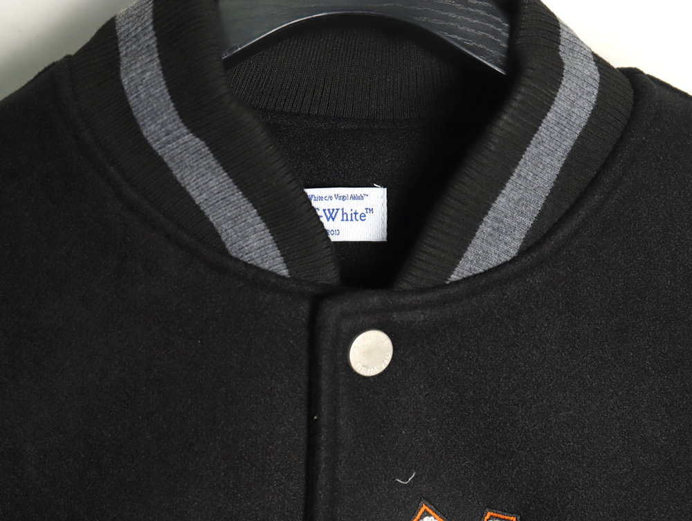Off-White embroidered leather baseball jacket