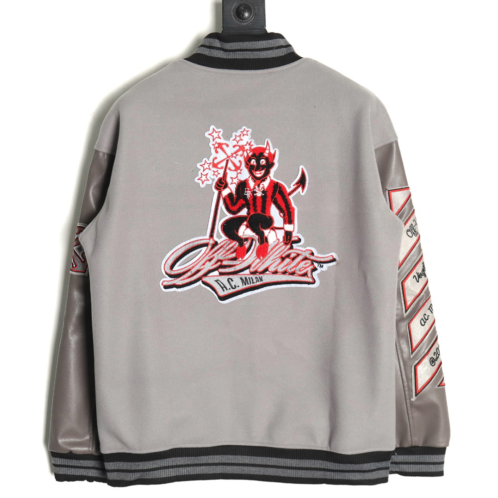 Off-White Demon Towel Embroidery Joint Baseball Jacket
