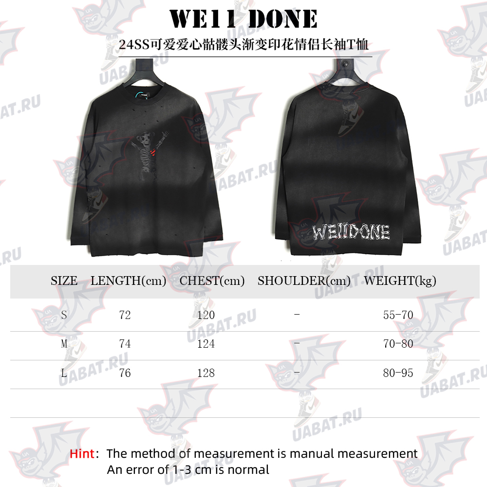 We11 Done cute heart skull gradient print long sleeve T-shirt TSK1