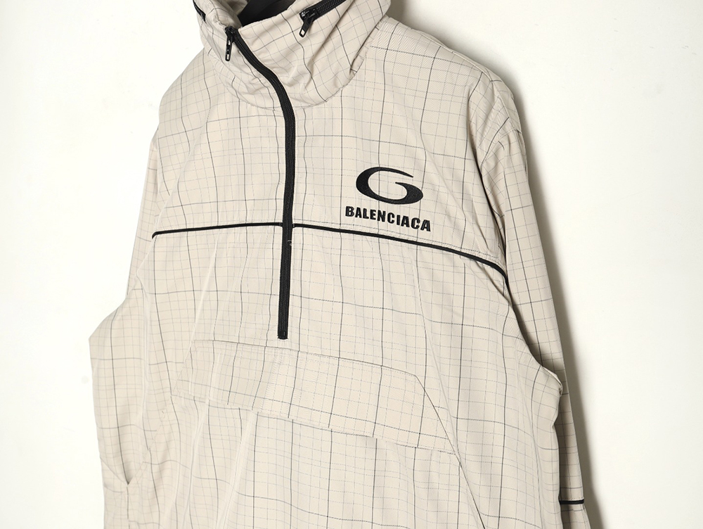 Balenciaga embroidered stand collar half-zip checked jacket
