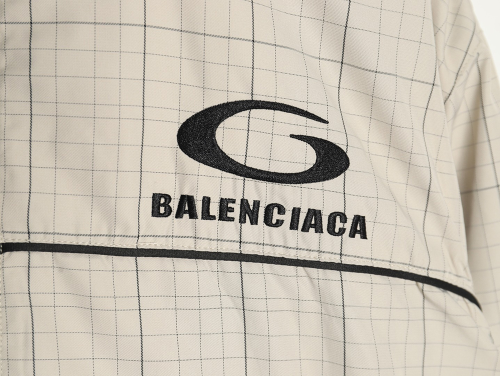 Balenciaga embroidered stand collar half-zip checked jacket