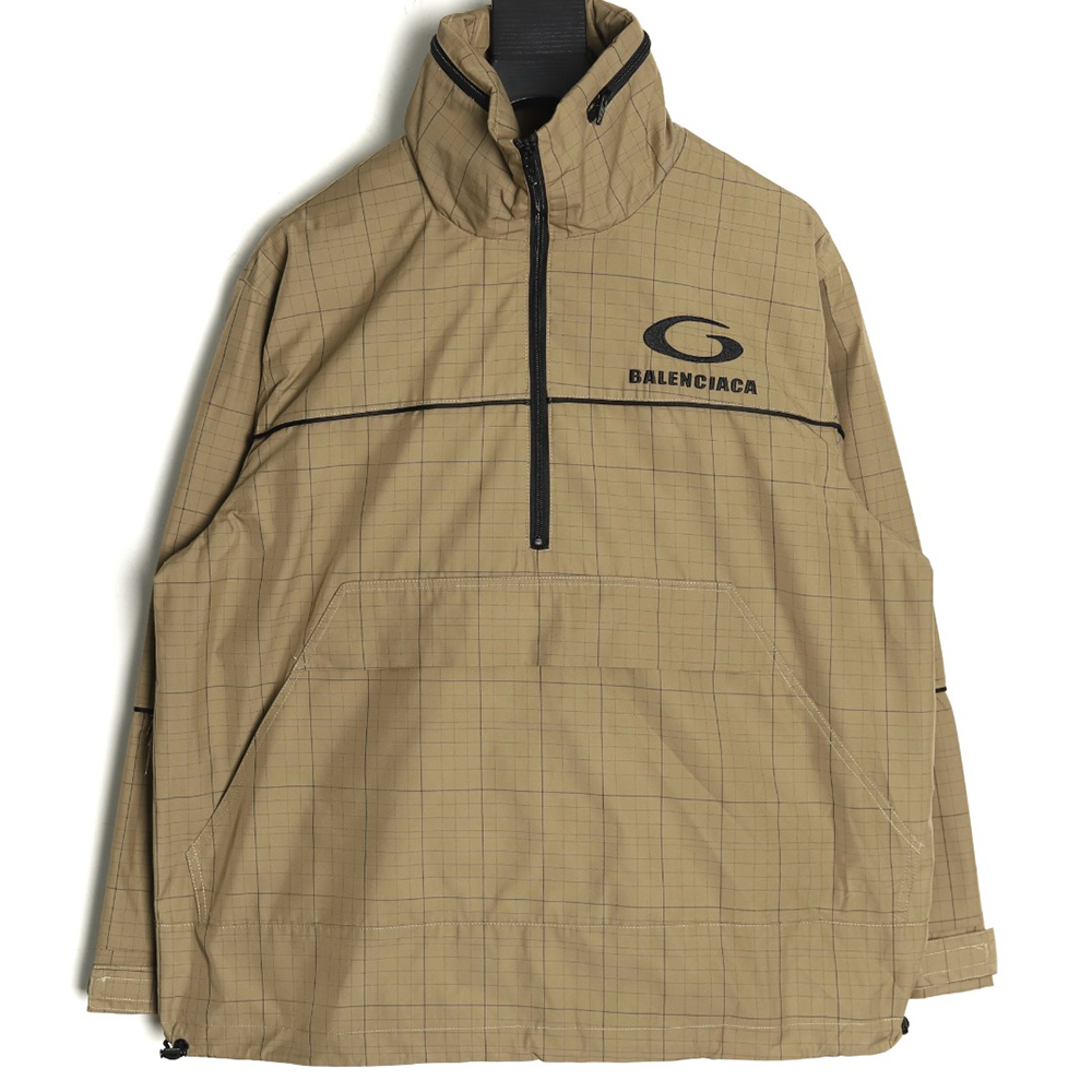 Balenciaga embroidered stand collar half-zip checked jacket TSK1