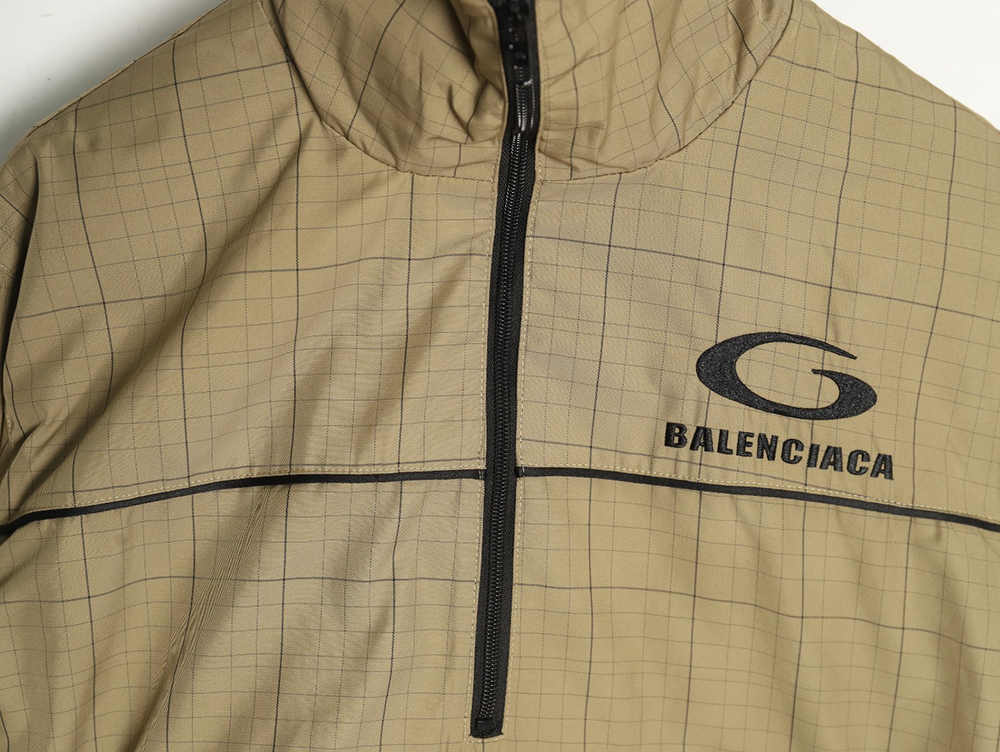 Balenciaga embroidered stand collar half-zip checked jacket TSK1