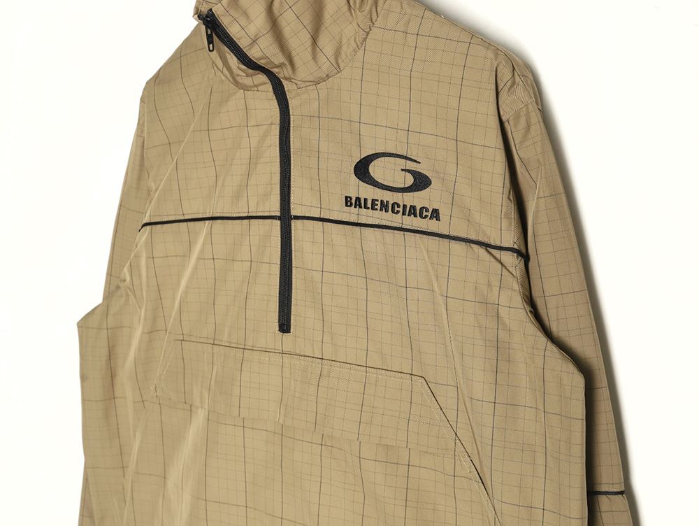 Balenciaga embroidered stand collar half-zip checked jacket TSK1