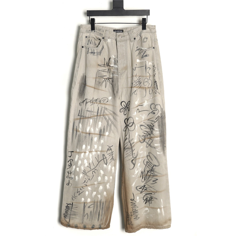 Balenciaga White Graffiti Denim Trousers