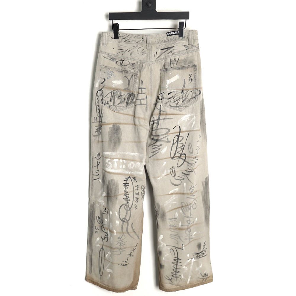 Balenciaga White Graffiti Denim Trousers