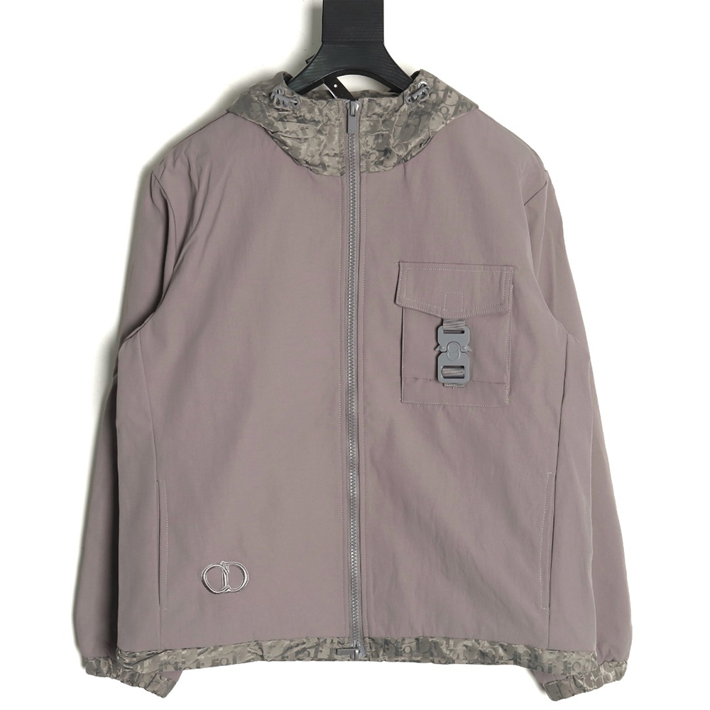 Dior patchwork letter embroidery hooded trench coat