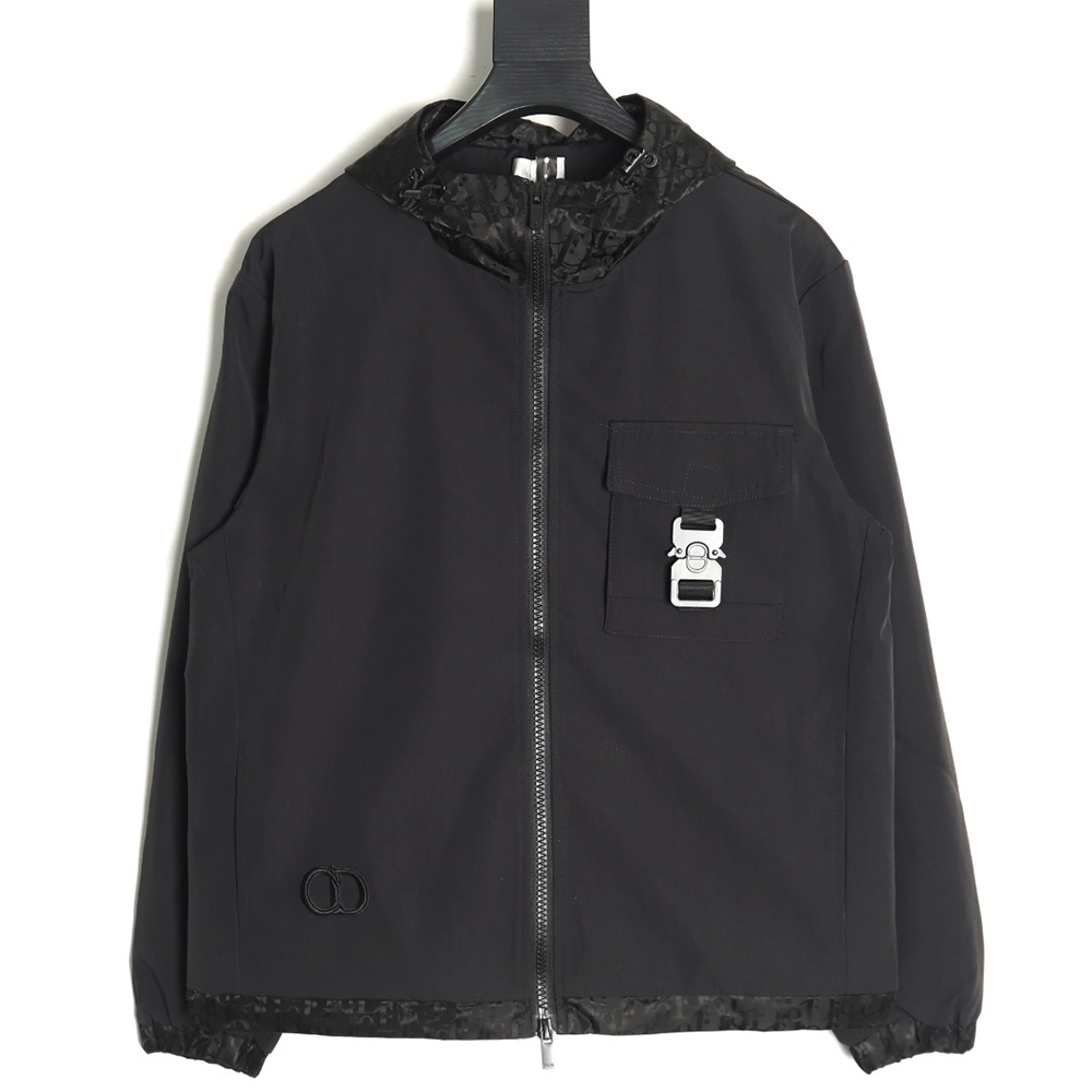 Dior patchwork letter embroidery hooded trench coat TSK1