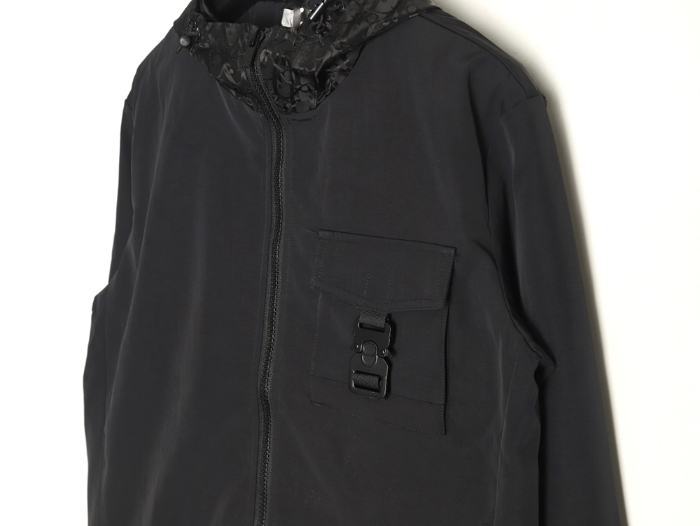Dior patchwork letter embroidery hooded trench coat TSK1