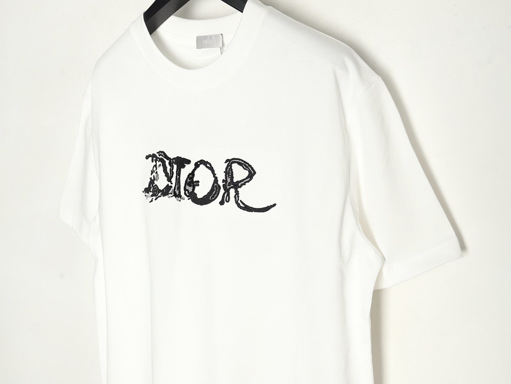 Dior lettering embroidered short sleeve T-shirt