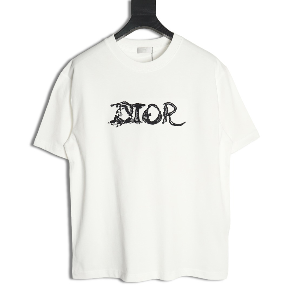 Dior lettering embroidered short sleeve T-shirt