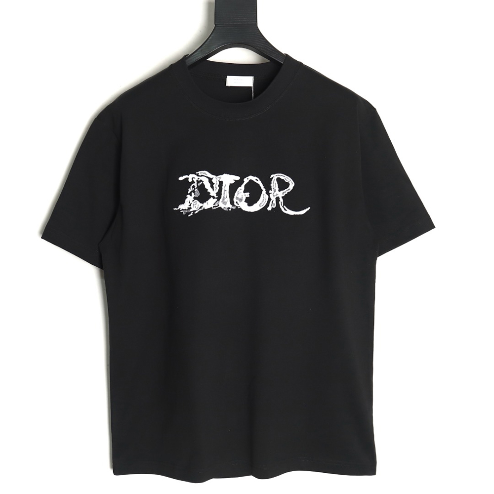 Dior lettering embroidered short sleeve T-shirt
