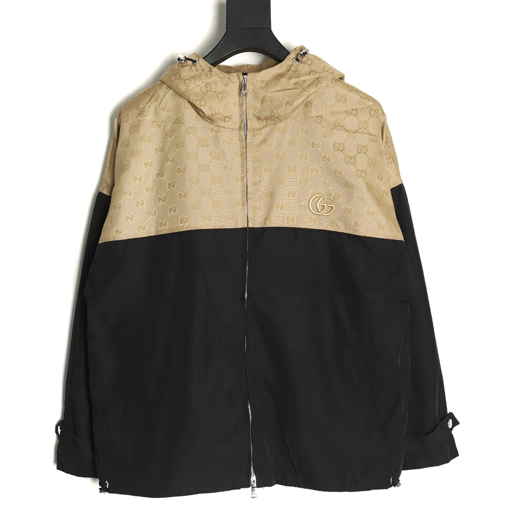 Gucci patchwork all over print monogram hooded windbreaker jacket