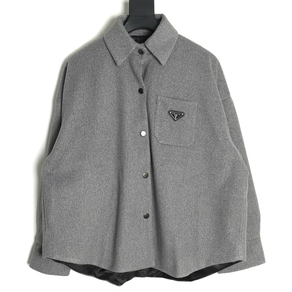 Prada Cashmere Triangle Logo Shirt Jacket