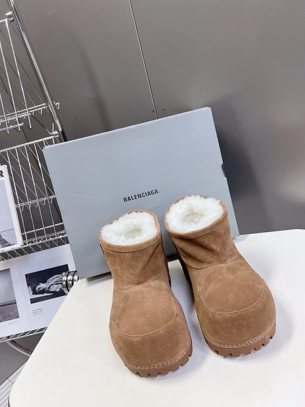 Balenciaga Alaska Fur Bootie in Brown
