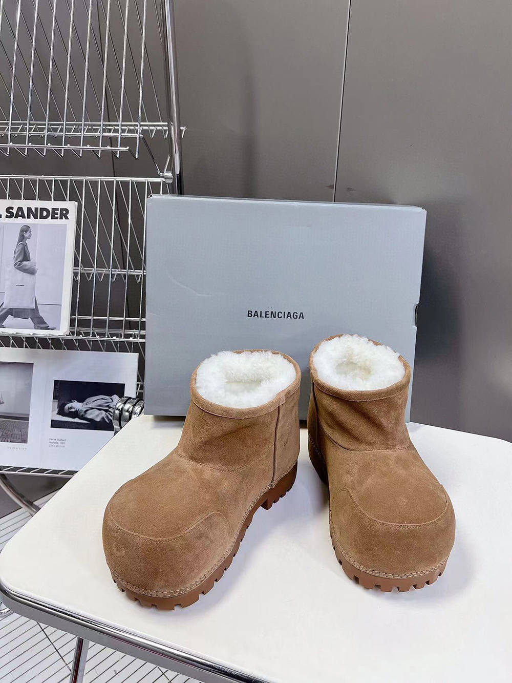 Balenciaga Alaska Fur Bootie in Brown