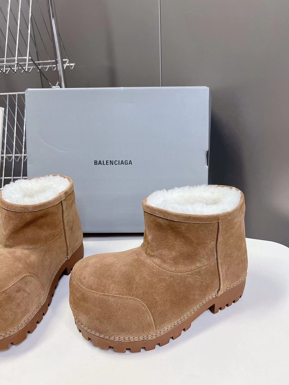 Balenciaga Alaska Fur Bootie in Brown