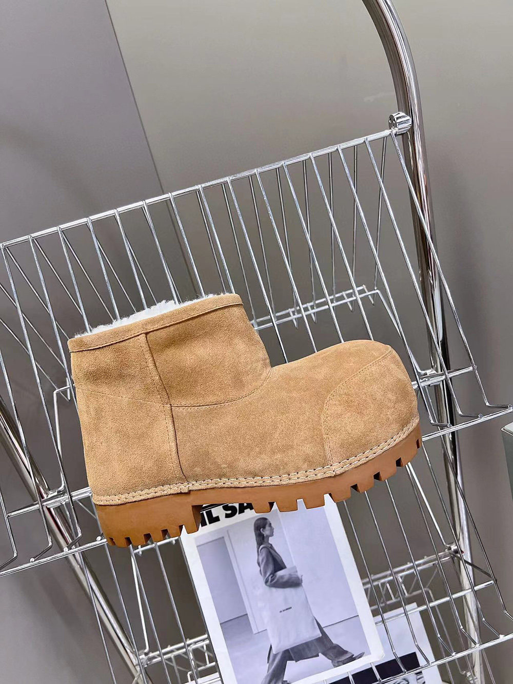 Balenciaga Alaska Fur Bootie in Brown