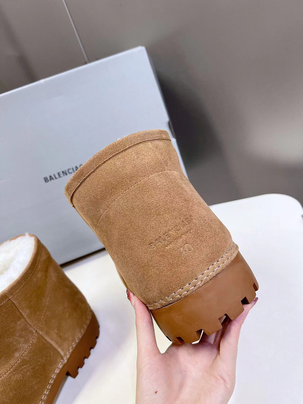 Balenciaga Alaska Fur Bootie in Brown
