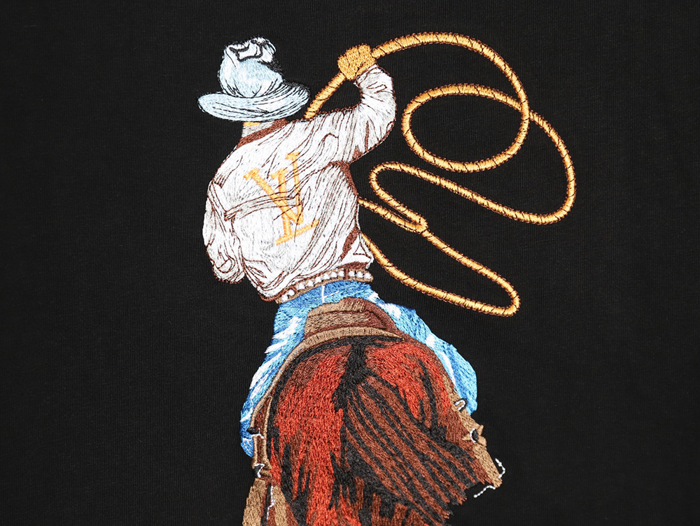 Louis Vuitton Western Denim Embroidered Short Sleeve T-Shirt TSK1