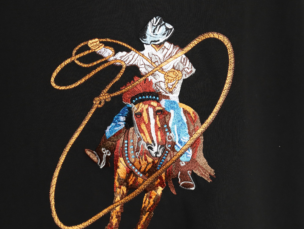 Louis Vuitton Western Denim Embroidered Short Sleeve T-Shirt TSK1