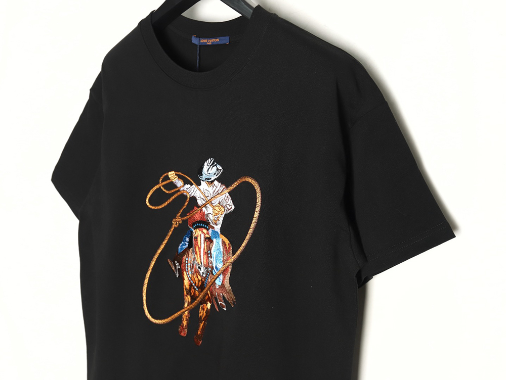 Louis Vuitton Western Denim Embroidered Short Sleeve T-Shirt TSK1
