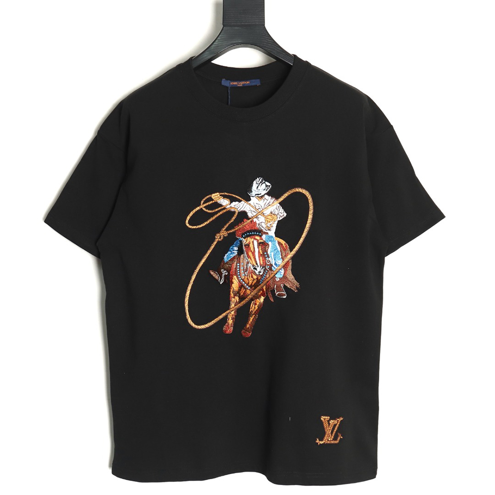 Louis Vuitton Western Denim Embroidered Short Sleeve T-Shirt TSK1