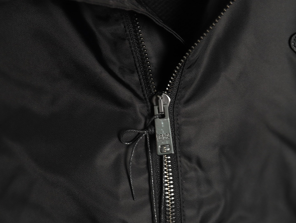 Prada wool paneled nylon hooded jacket