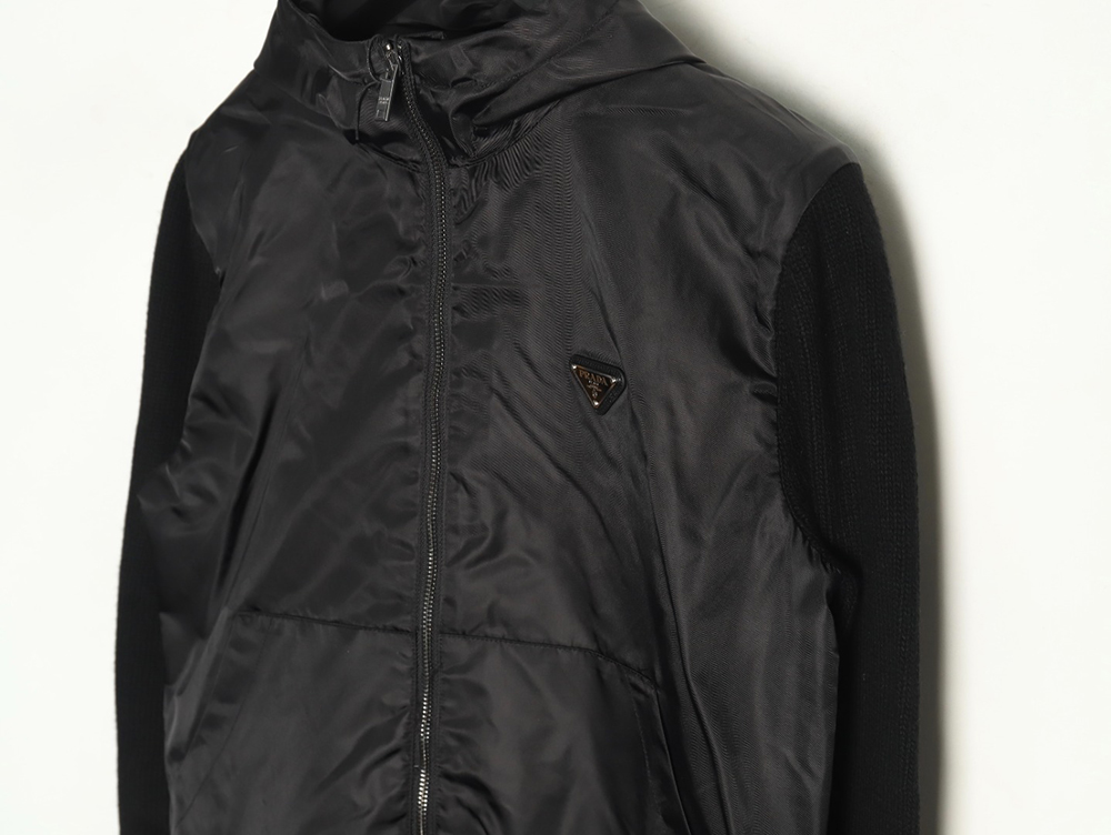 Prada wool paneled nylon hooded jacket