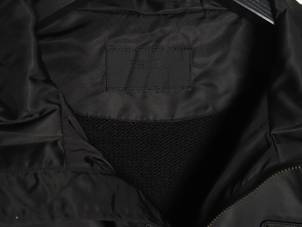Prada wool paneled nylon hooded jacket