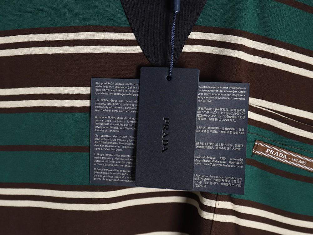 Prada Green Stripe Pocket Short Sleeve T-Shirt