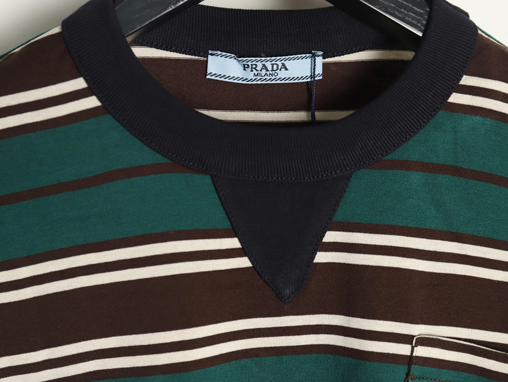 Prada Green Stripe Pocket Short Sleeve T-Shirt