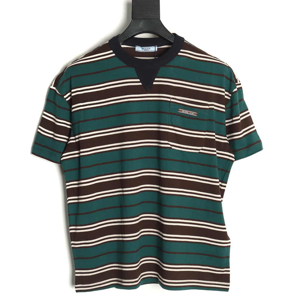 Prada Green Stripe Pocket Short Sleeve T-Shirt