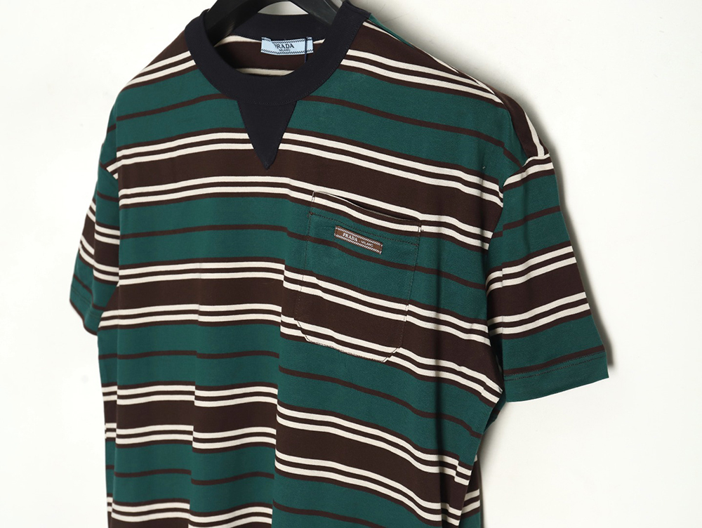 Prada Green Stripe Pocket Short Sleeve T-Shirt