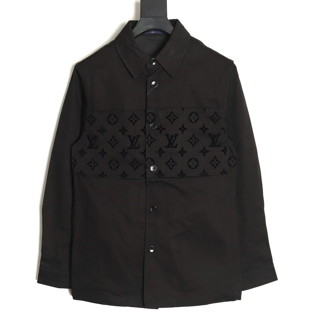 Louis Vuitton paneled black flocked shirt TSK1