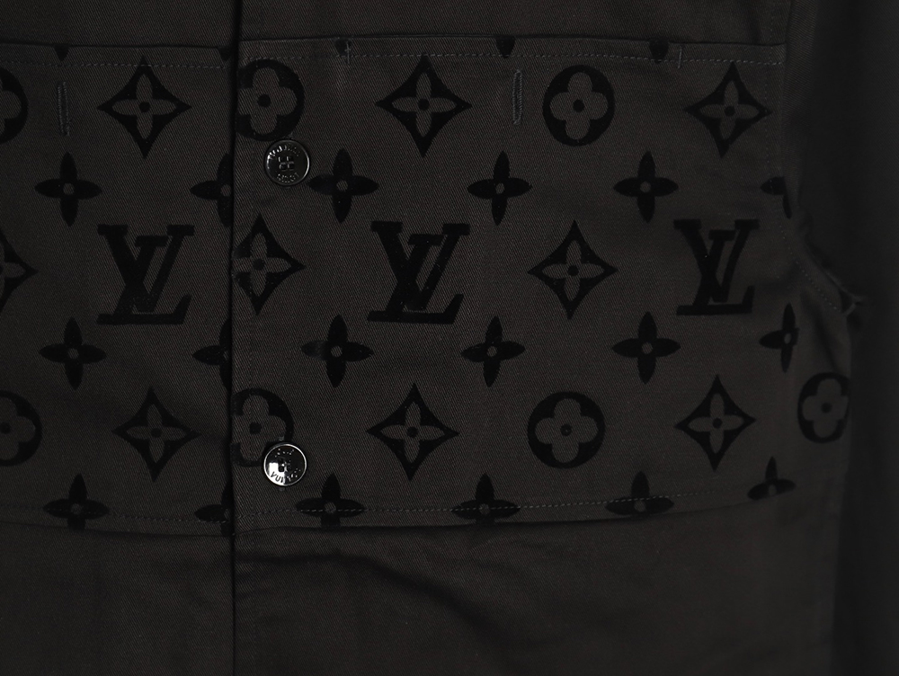 Louis Vuitton paneled black flocked shirt TSK1