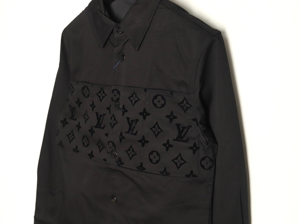 Louis Vuitton paneled black flocked shirt TSK1