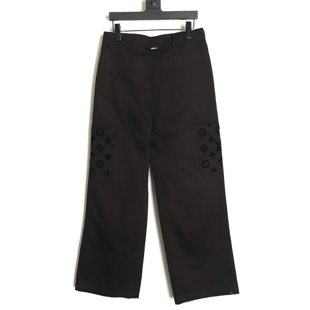 Louis Vuitton paneled black flocked denim pants TSK1