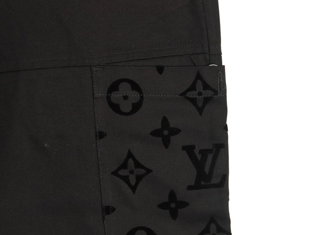 Louis Vuitton paneled black flocked denim pants TSK1
