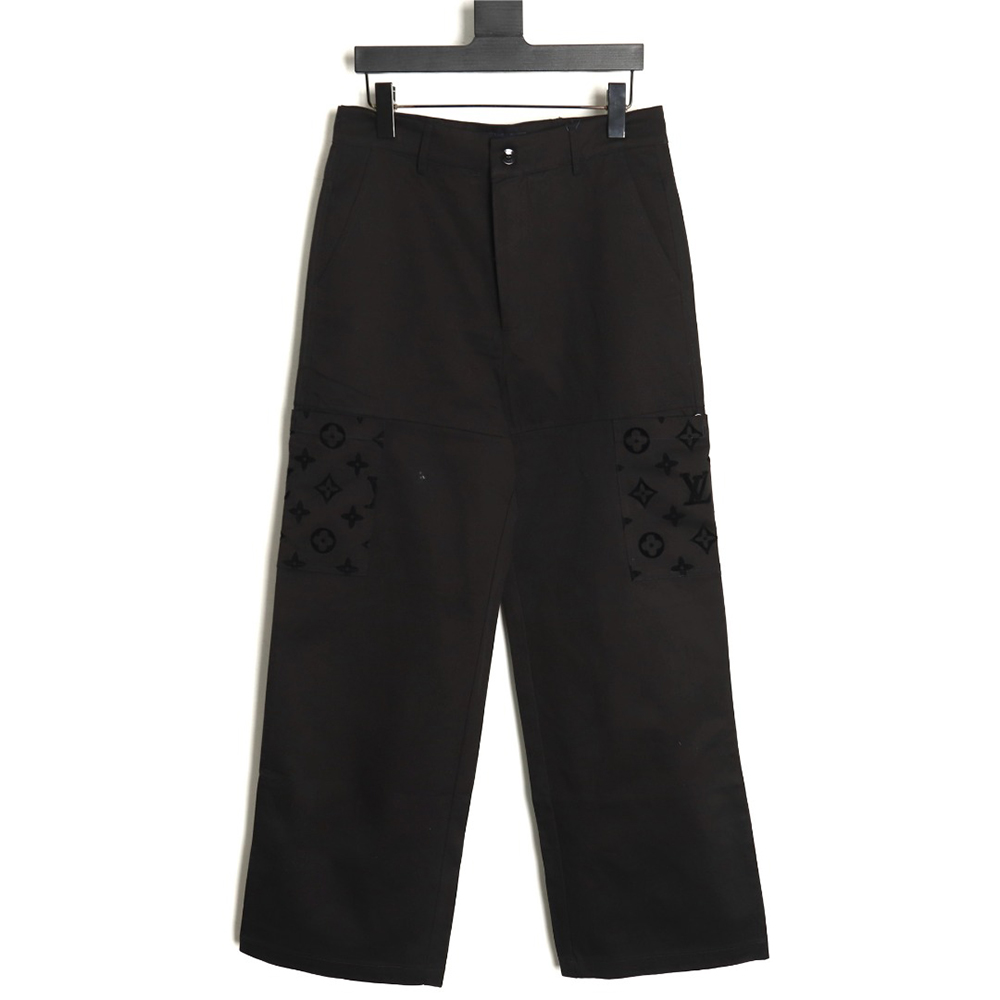 Louis Vuitton paneled black flocked denim pants TSK1