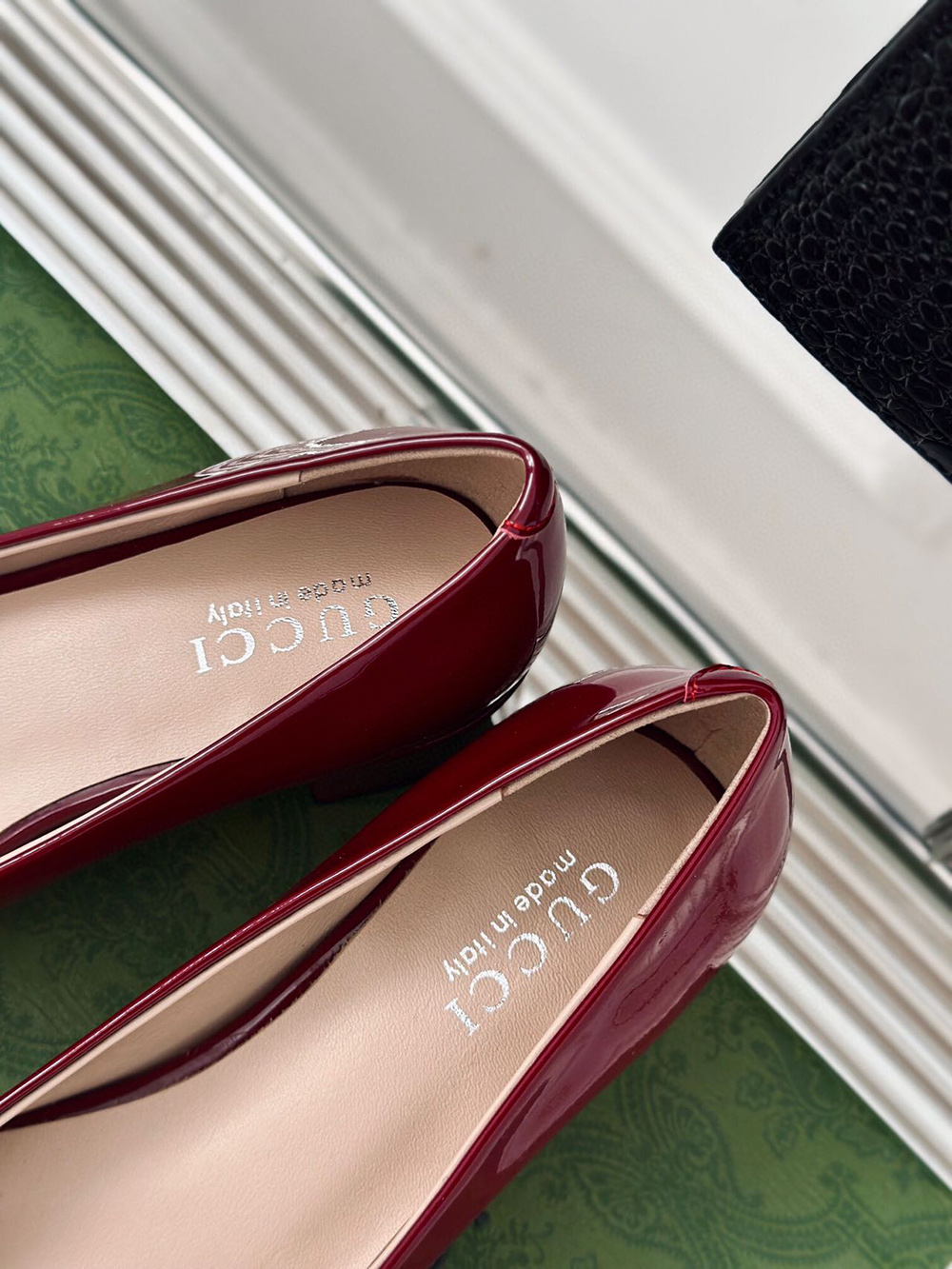 Gucci Black Patent Leather Crystal Interlocking G Heels