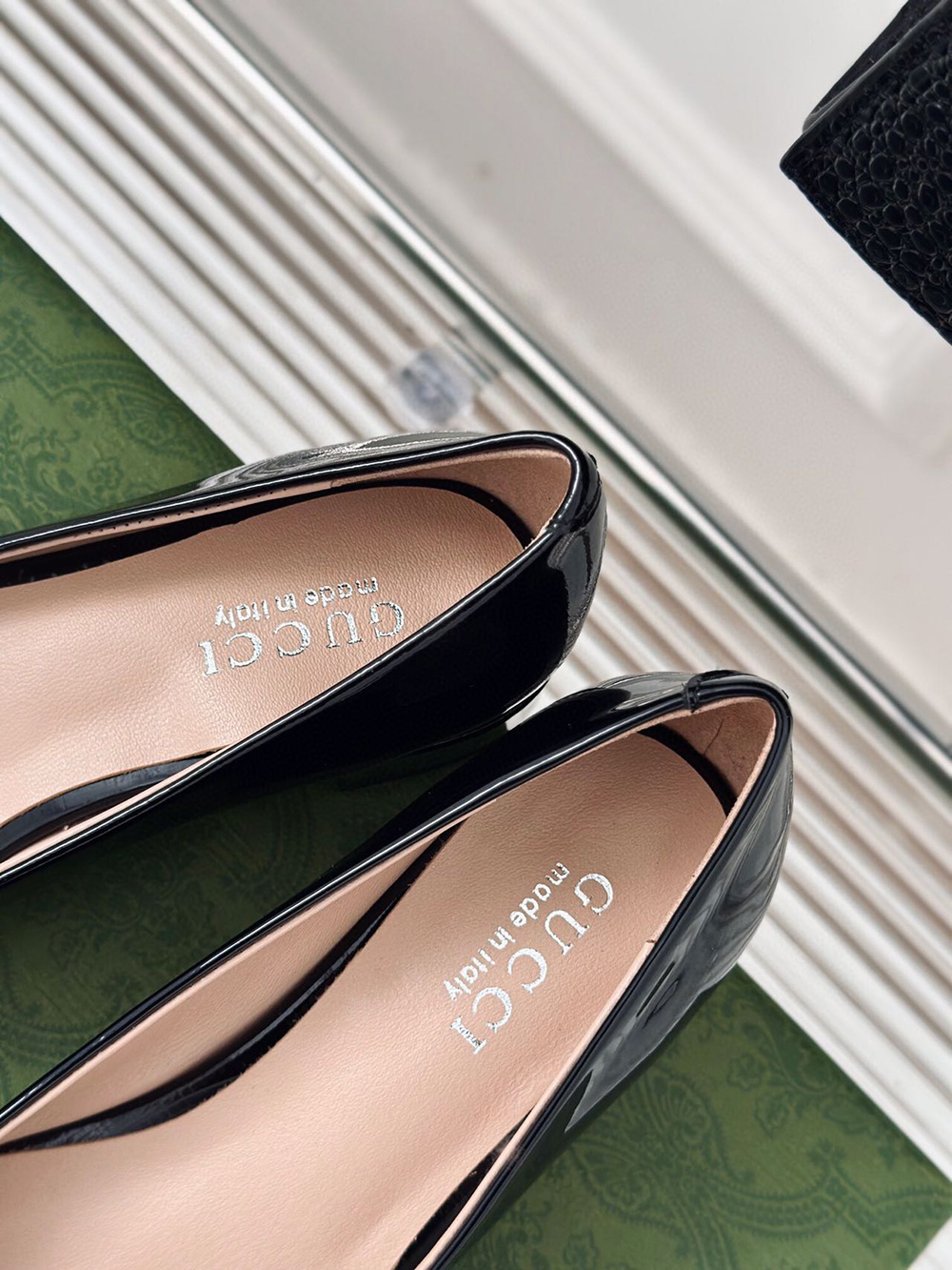 Gucci Black Patent Leather Crystal Interlocking G Heels