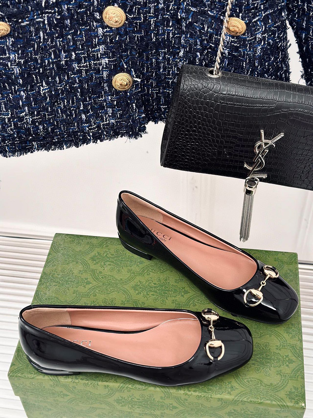 Gucci Horsebit Black Patent Flats