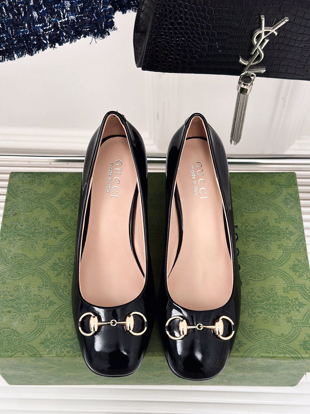Gucci Horsebit Black Patent Leather Pointed Heels