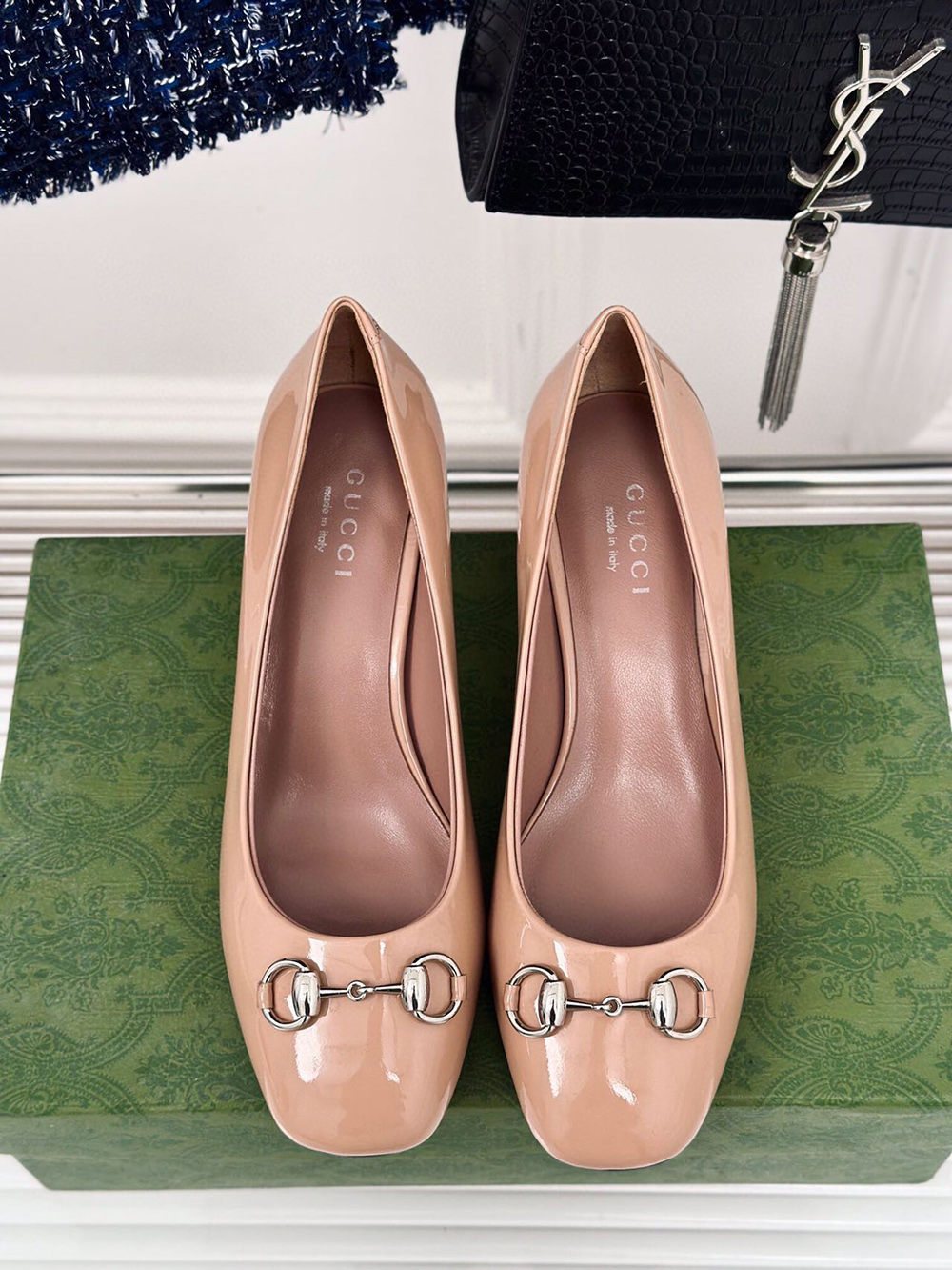 Gucci Horsebit Black Patent Leather Pointed Heels