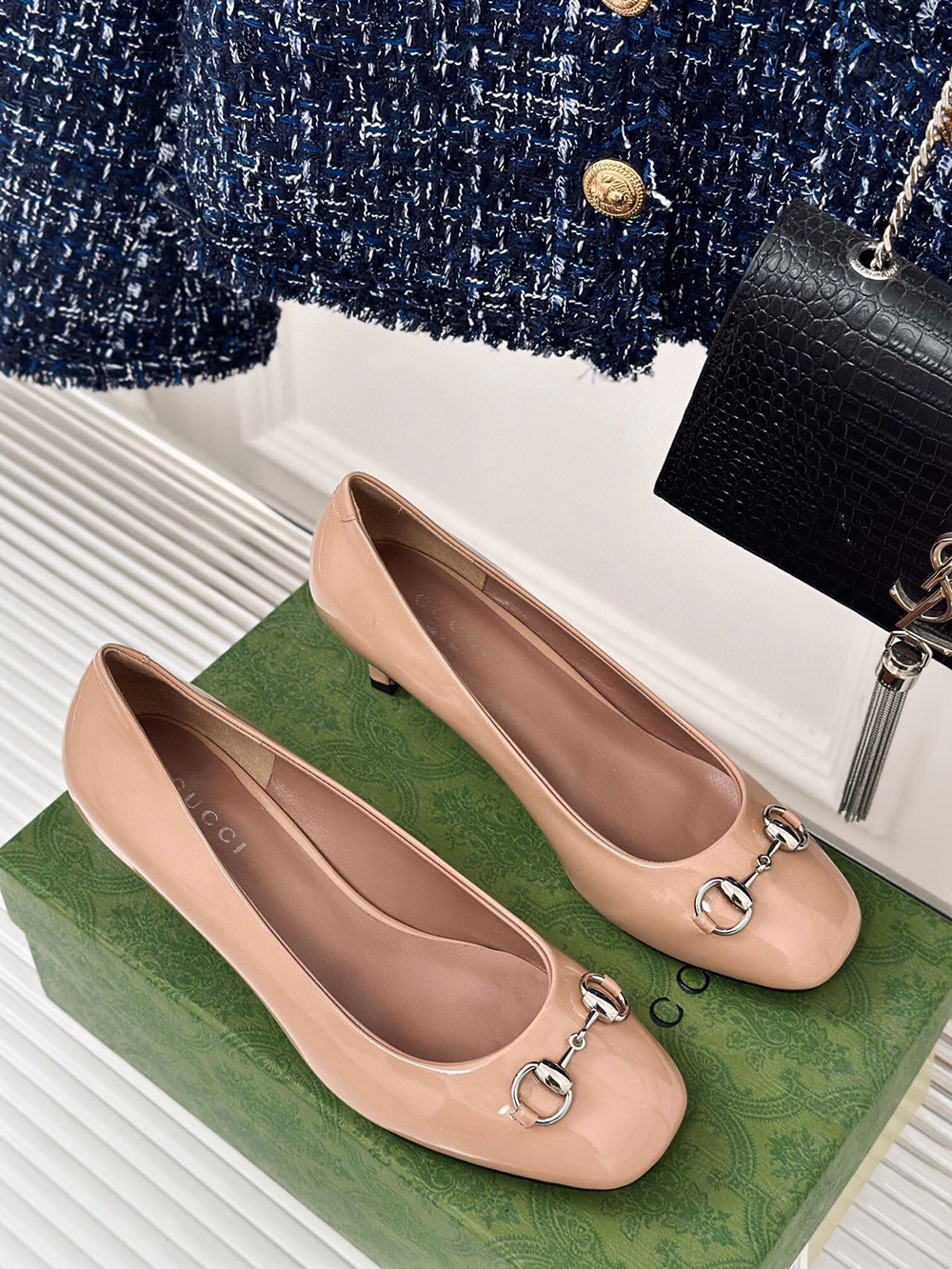 Gucci Horsebit Black Patent Leather Pointed Heels