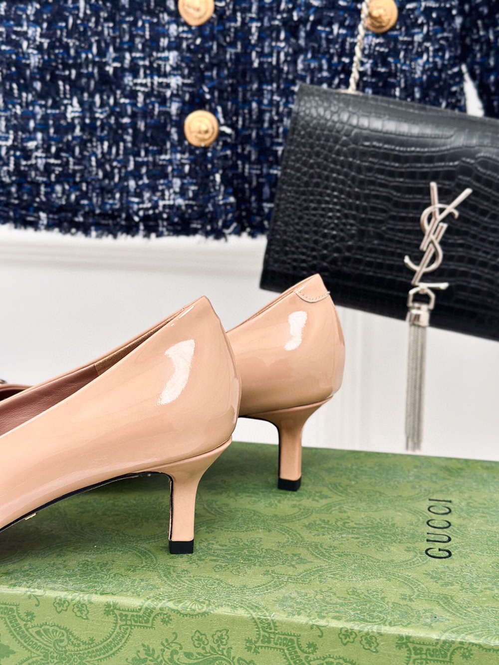 Gucci Horsebit Black Patent Leather Pointed Heels